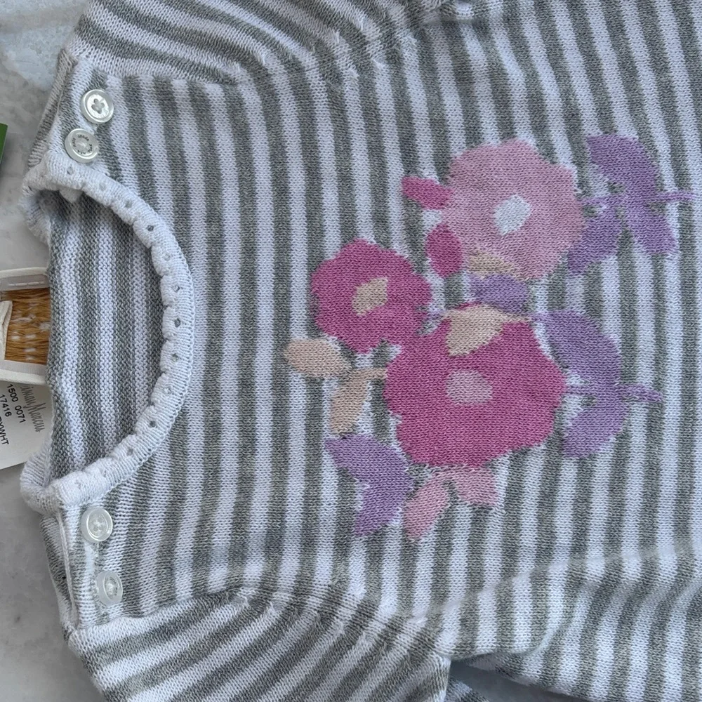 Girls Gray & White Striped Floral Accent Knit Set